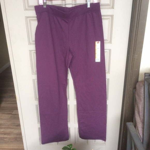 Hanes Fleece Open Leg Pant Regular SzM Purple Elastic Waist NWT - Picture 8 of 12